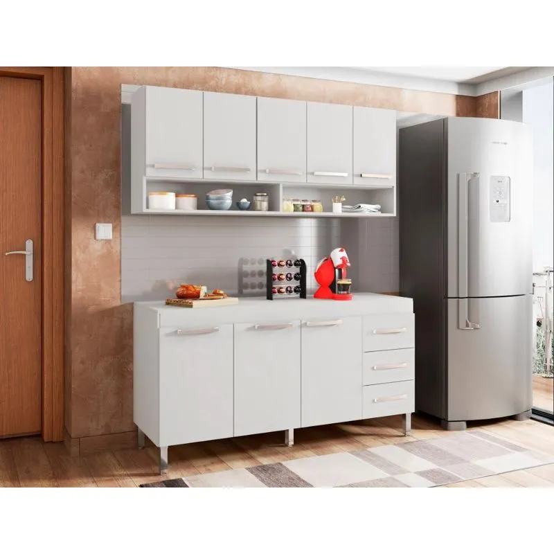 Armario Aereo e Balcao de Cozinha Branco Casa Moderna