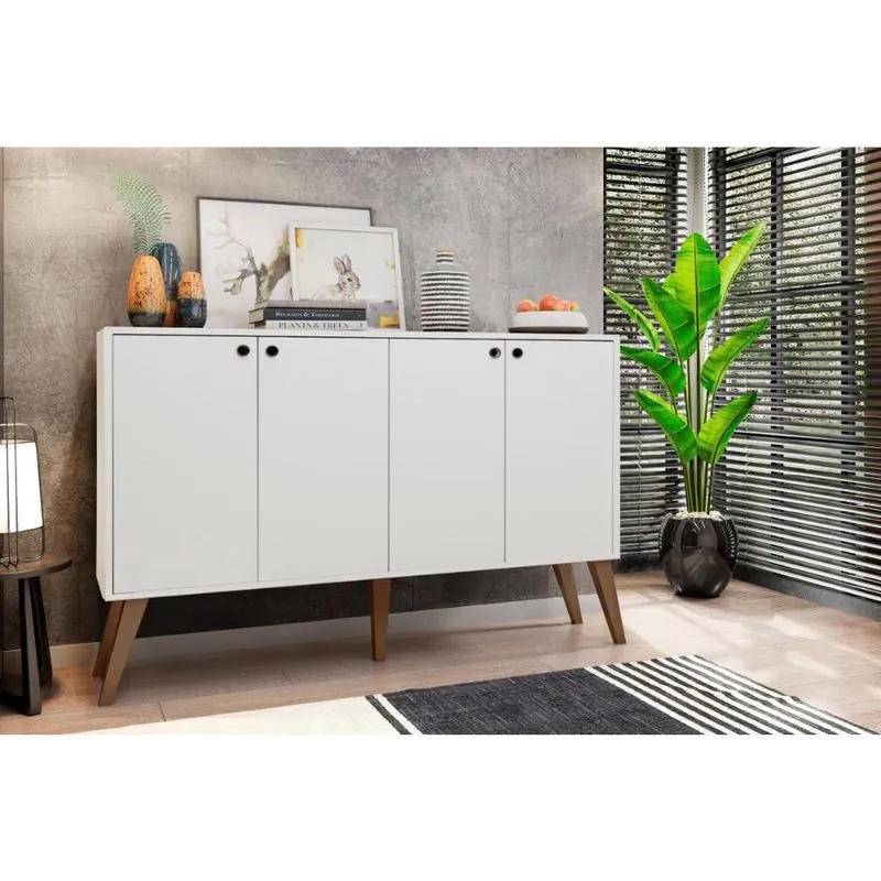 Aparador Buffet Retro 4 Portas Lituania Branco Casa Moderna