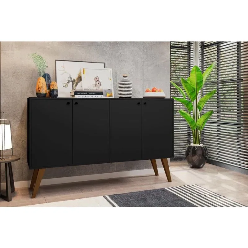Aparador Buffet 4 Portas Lituania Preto Casa Moderna