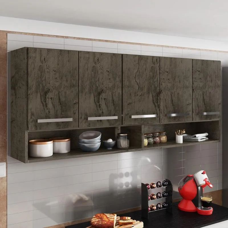 Armário Aéreo De Cozinha Multiuso 5 Portas Castani