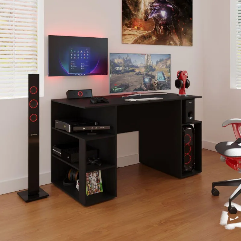 Mesa Gamer Somalia Preto Casa Moderna