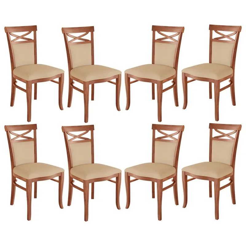 Kit 8 Cadeiras de Jantar Estofada Copacabana 48 x 100 Cm Madeira Maciça Imbuia Suede Bege M43 rmi
