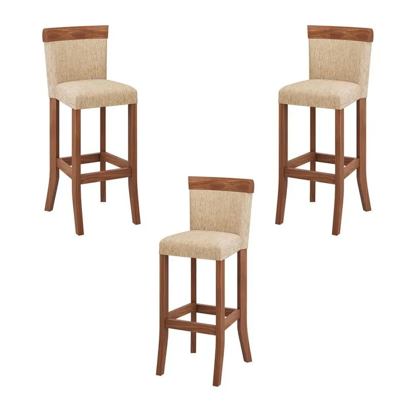 Kit 3 Banquetas para Cozinha 36 x 100 Cm Diamantina Madeira Maciça Imbuia Linho Bege M58 - rmi