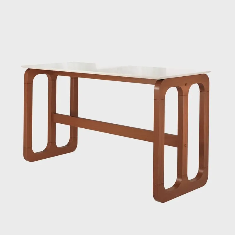 Mesa Alta Bistrô Gourmet Irlanda 170 x 70 Cm Tampo Vidro Off White Base Madeira Maciça Imbuia - rmi