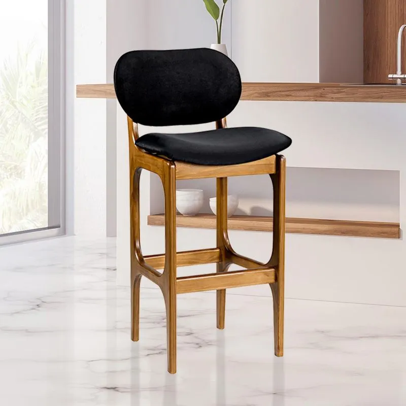 Banqueta Alta Decor 50 x 104 Cm Madeira Maciça Imbuia Suede Preto L14 - rmi