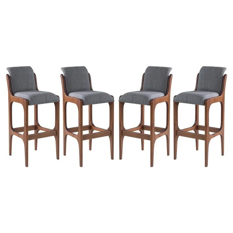Kit 4 Banquetas Alta Irlanda 45 x 101 Cm Madeira Maciça Imbuia Linho Cinza L55 - rmi