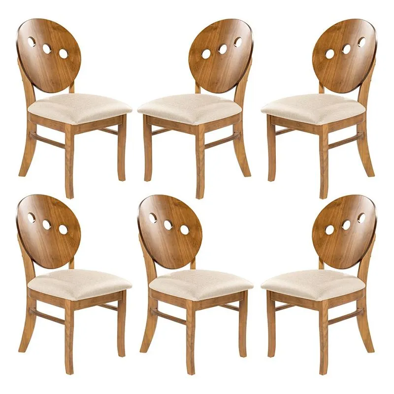 Kit 6 Cadeiras Estofada Florence 45 x 94 Cm Madeira Maciça Imbuia Linho Bege M58 - rmi