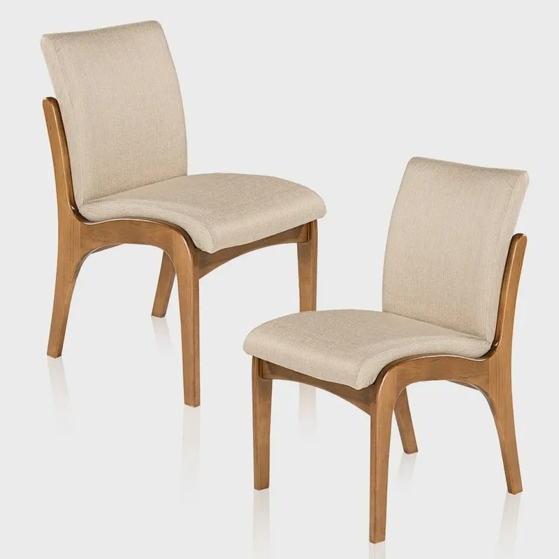 Kit 2 Cadeiras de Jantar Estofada Lisboa 90 x 52 Cm Madeira Maciça Imbuia Linho Bege M58 - rmi