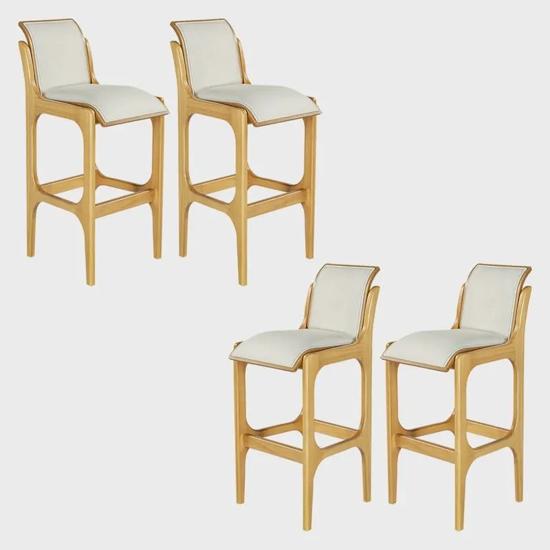 Kit 4 Banquetas para Cozinha Americana 37x101Cm Barcelona Madeira Mel Linho Bege Cru L71