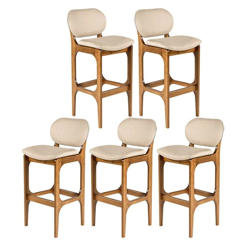 Kit 5 Banquetas Alta para Balcão 50 x 104 Cm Decor Madeira Maciça Imbuia Linho Bege M58 - rmi