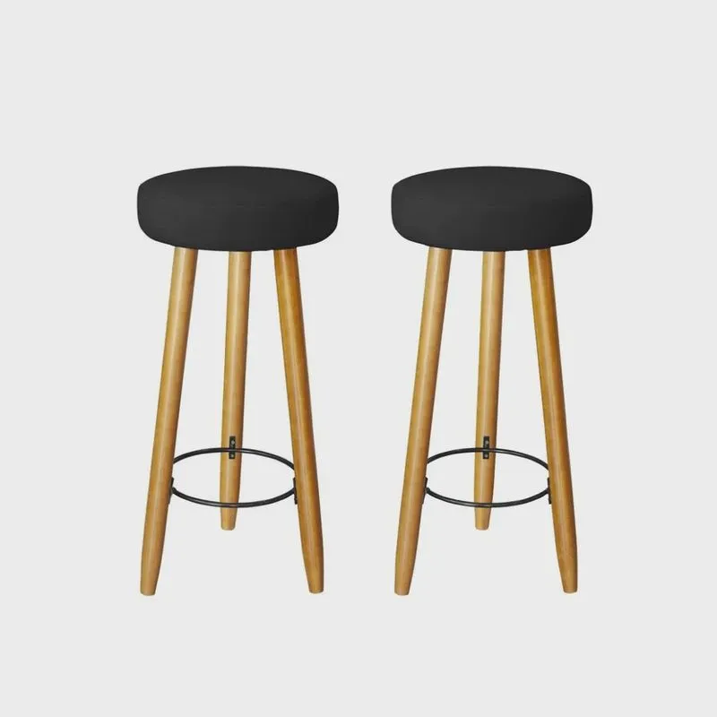 Kit 2 Banqueta Alta Elegance Bar Balcão Cozinha Bancada Pé Castanho Suede Preto - Móveis Mafer