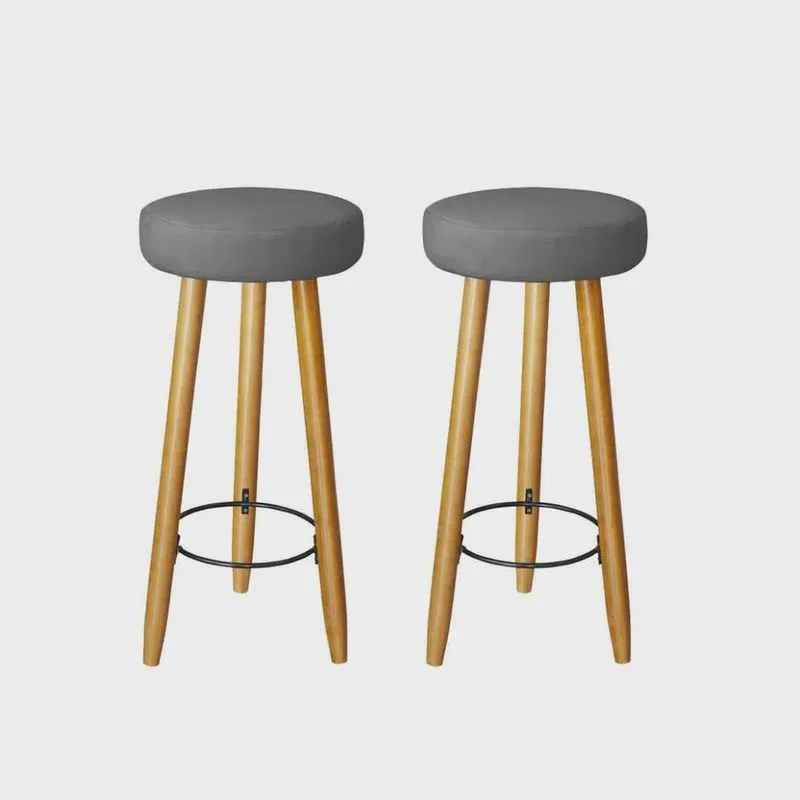 Kit 2 Banqueta Alta Elegance Bar Balcão Cozinha Bancada Pé Castanho Suede Cinza - Móveis Mafer