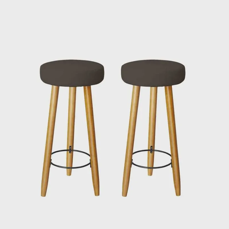 Kit 2 Banqueta Alta Elegance Bar Balcão Cozinha Bancada Pé Castanho Suede Marrom - Móveis Mafer