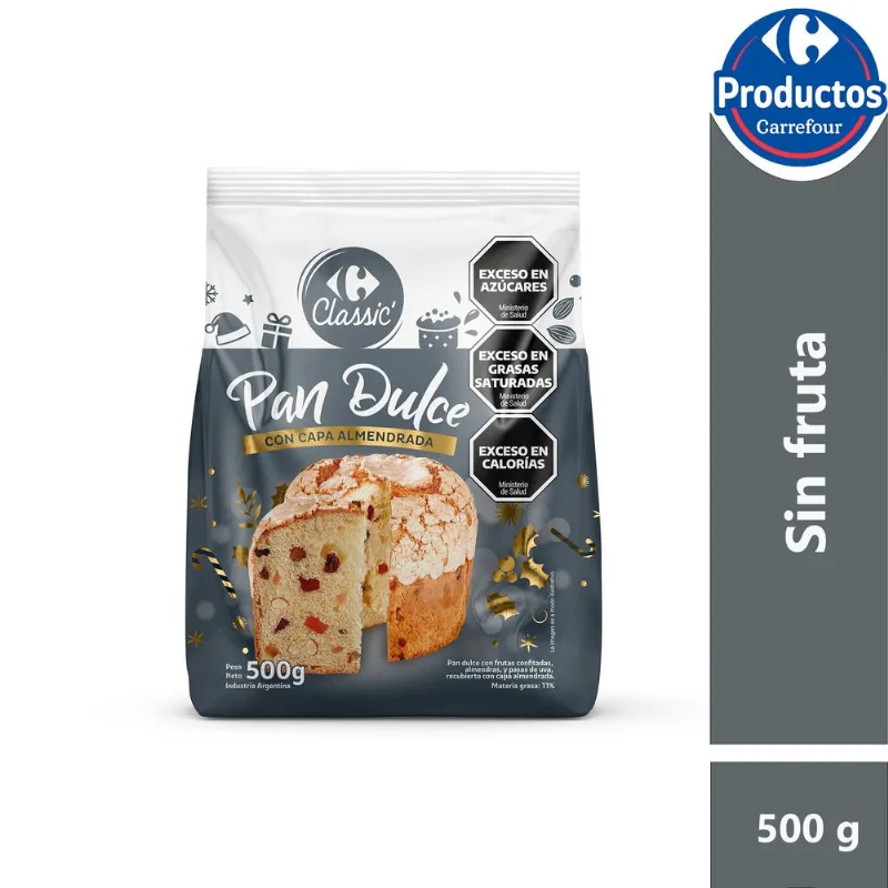 Pan dulce Carrefour classic capa de almendras pouch 500 g.