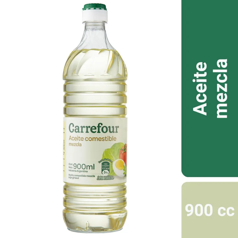 Aceite mezcla Carrefour soja y girasol 900 cc.