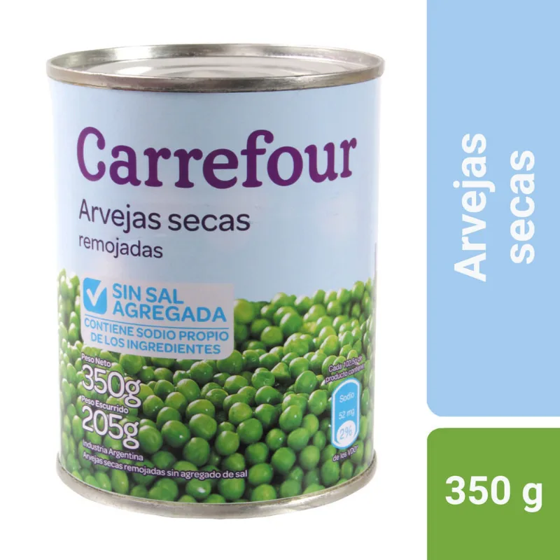 Arvejas secas remojadas Carrefour sin sal 350 g.