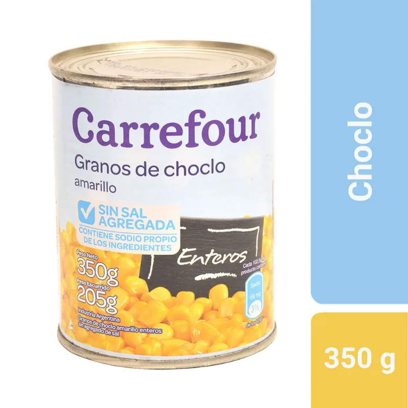 Choclo amarillo Carrefour entero sin sal 350 g.