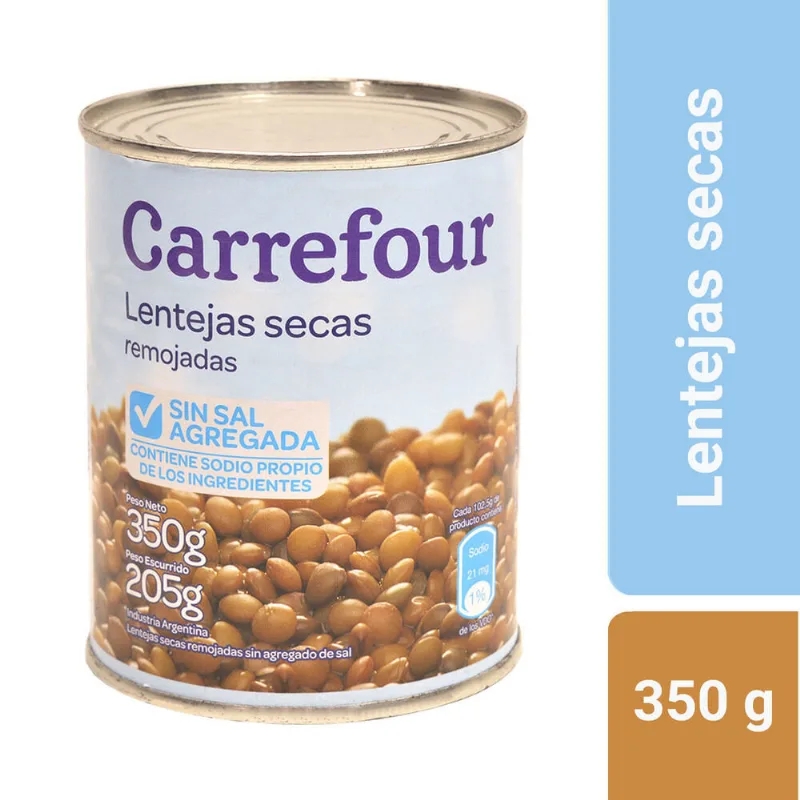 Lentejas secas remojadas Carrefour sin sal 350 g.