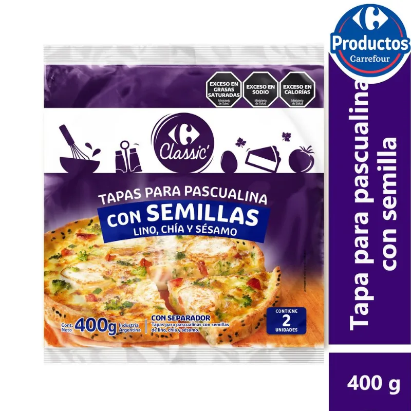 Tapa para pascualina Carrefour classic con semillas en bolsa 2 uni