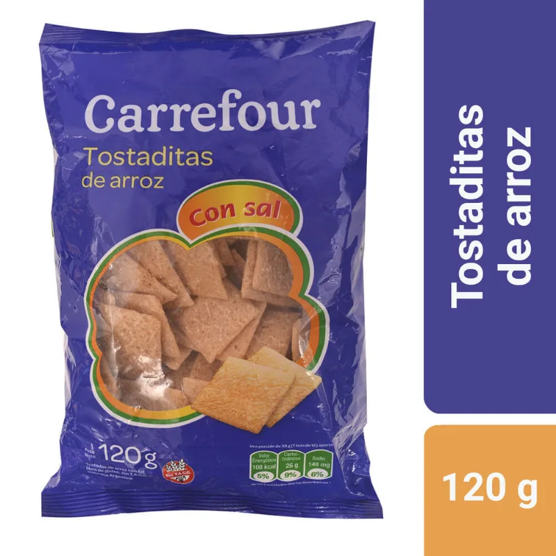 Tostadas de arroz saladas Carrefour sin TACC 120 g.