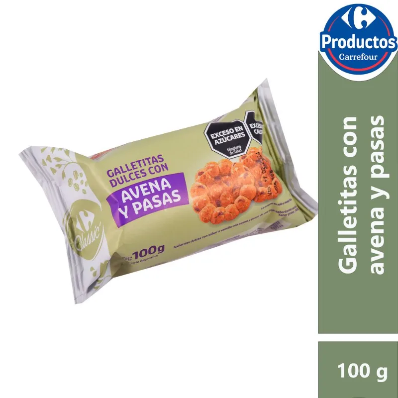 Galletitas dulces con avena y pasas Carrefour Classic 100 grs