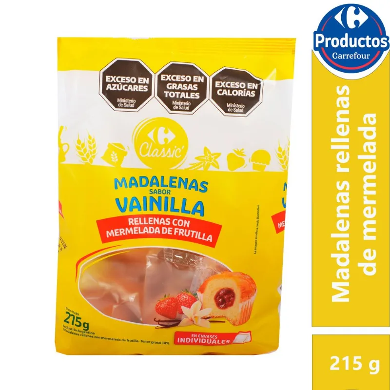 Madalenas con mermelada de frutilla Carrefour Classic 215 grs