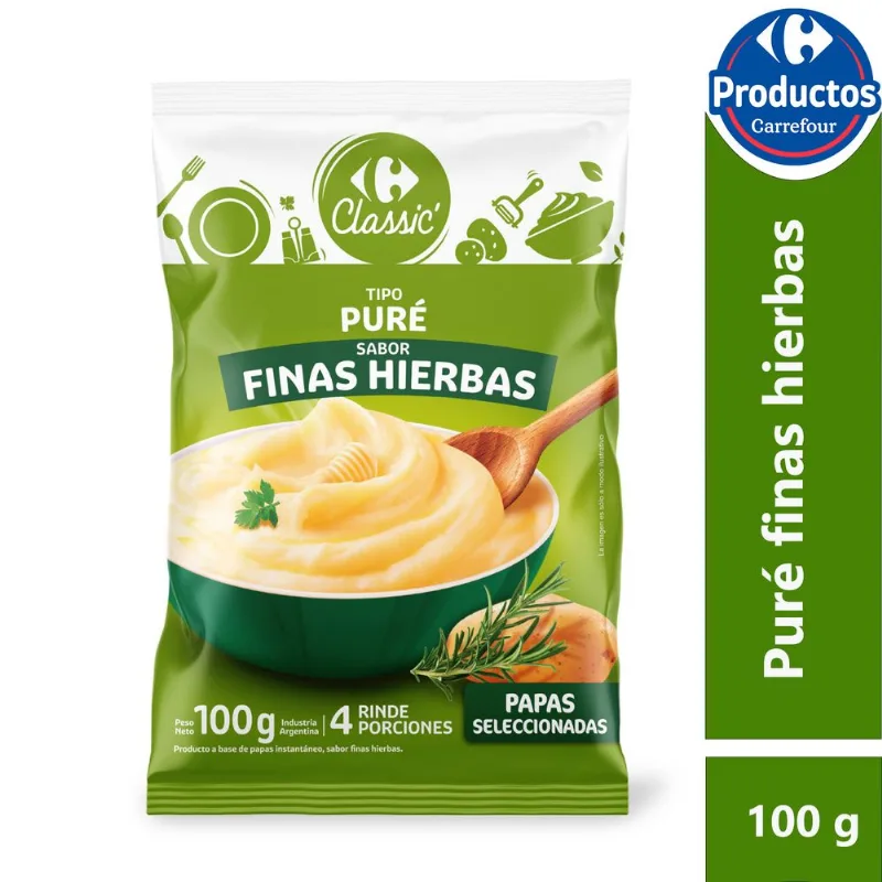 Puré de papas instantáneo Carrefour classic finas hierbas 100 g.