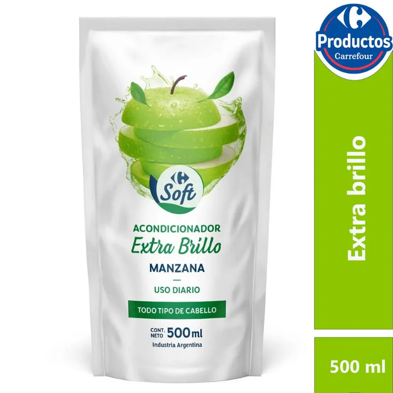 Acondicionador Carrefour Soft manzana extra brillo 500 ml