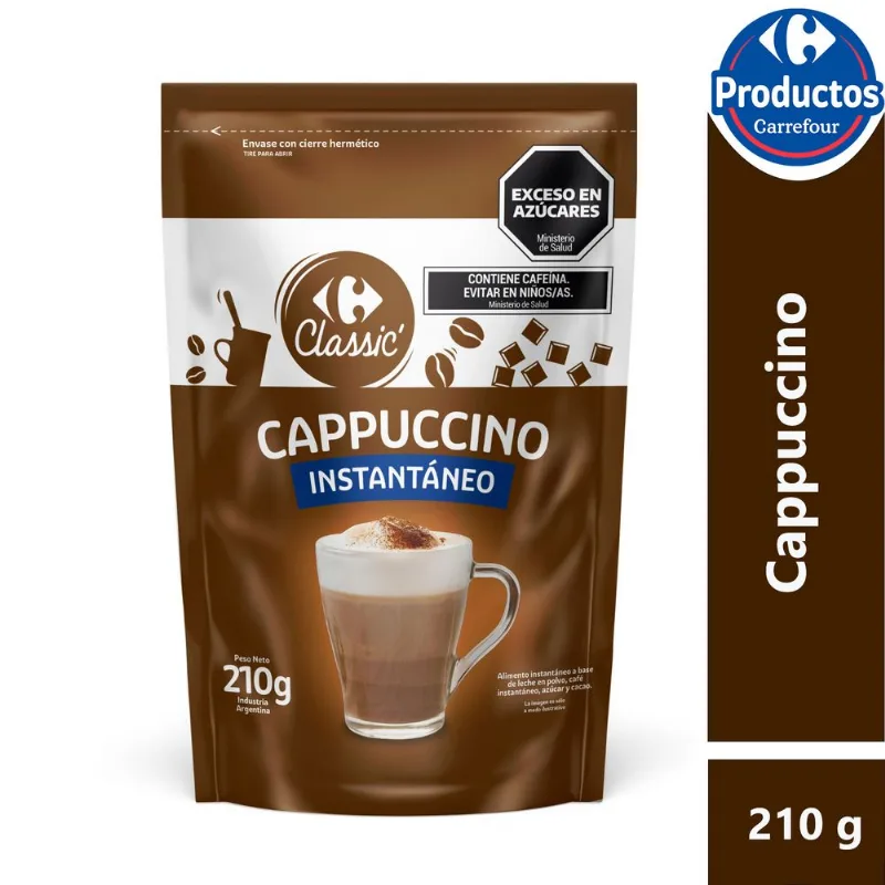 Cappuccino instantáneo Carrefour classic doy pack 210 g.