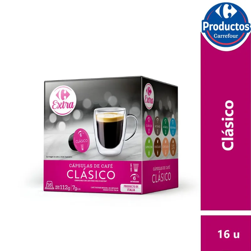 Cápsulas de café clásico Carrefour x 16 uni
