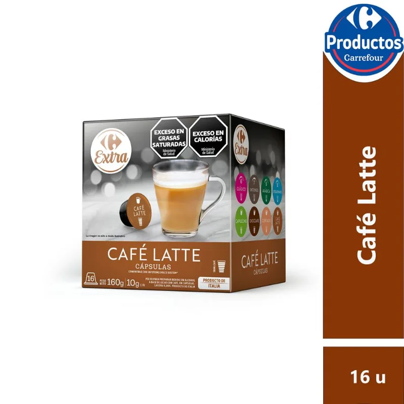 Cápsulas de café latte Carrefour Extra x 16 uni