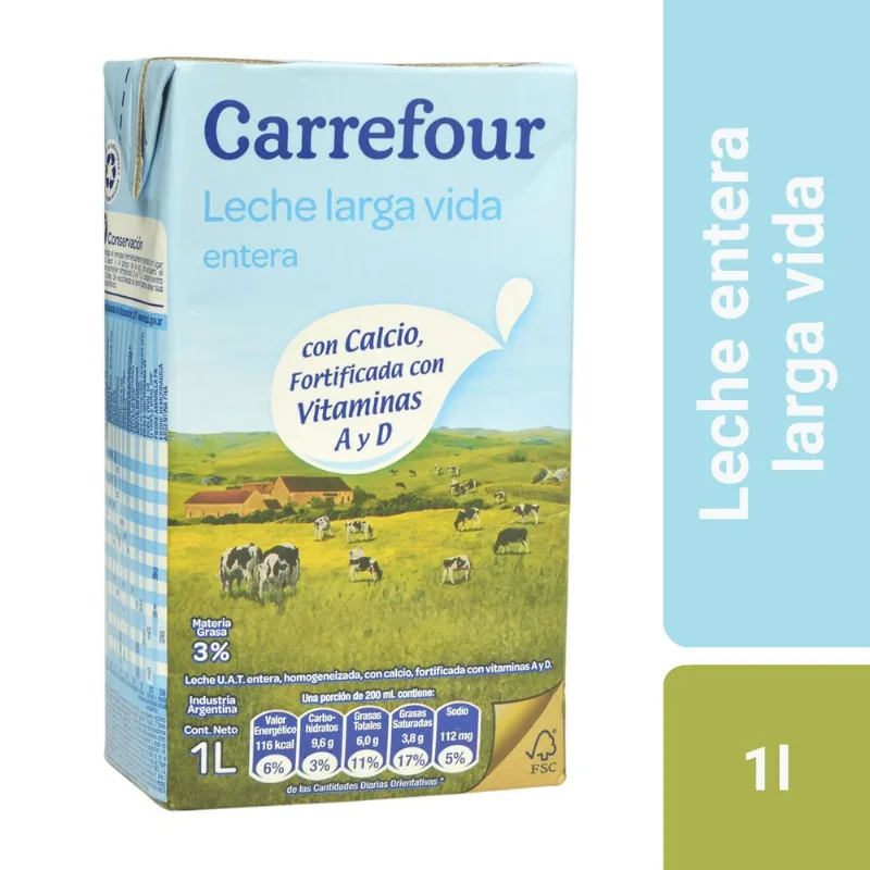 Leche entera uat Carrefour tetra 1 l.