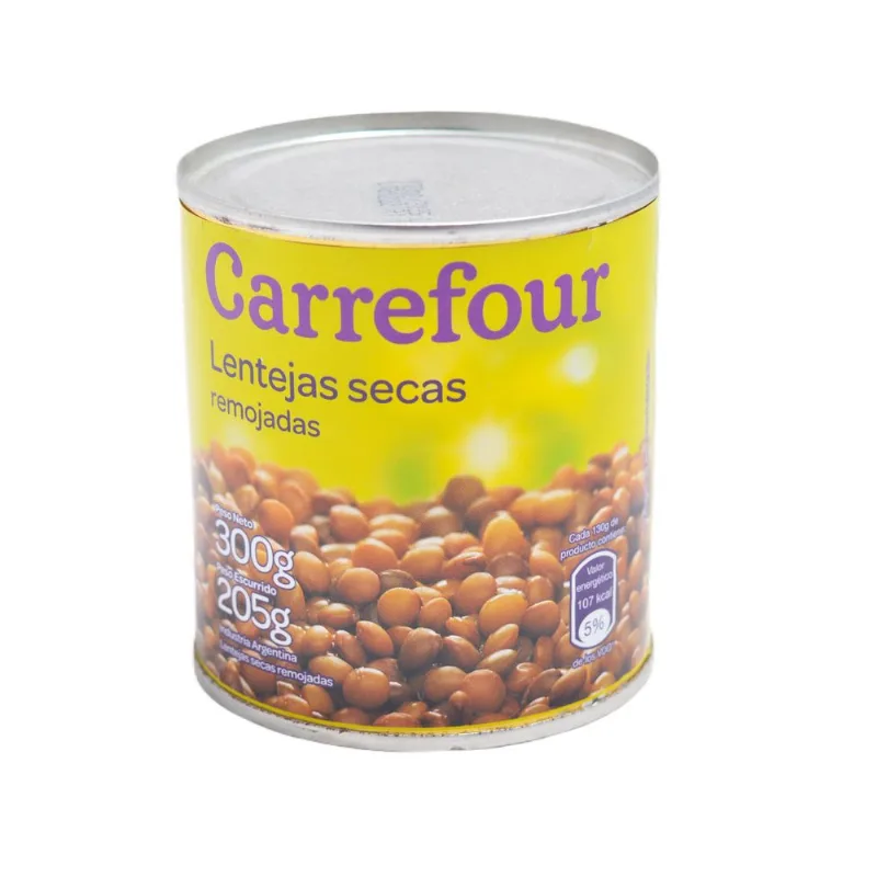 Lentejas secas remojadas Carrefour en lata 300 g.