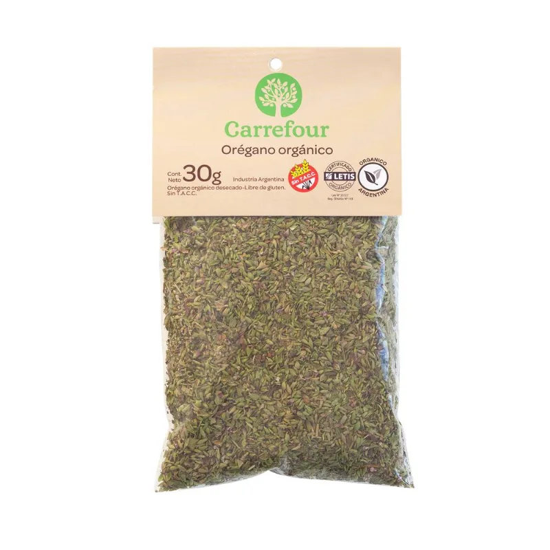 Orégano sin TACC Carrefour orgánico 30 g.