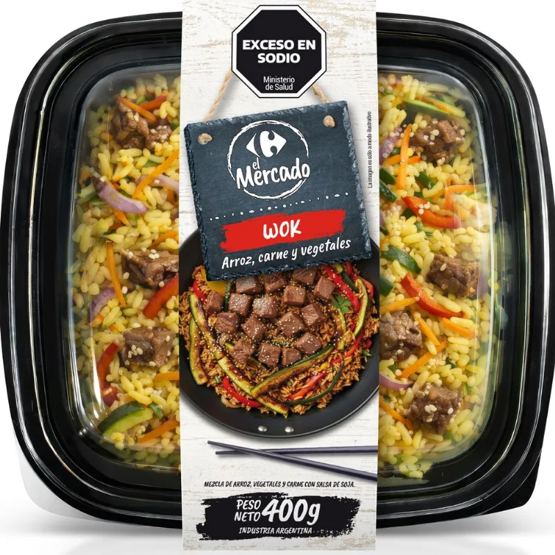 Wok arroz vegetales y carne El Mercado 400 grs