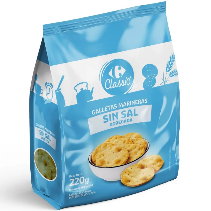 Galletas marineras sin sal Carrefour Classic 220 grs