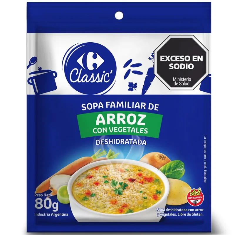 Sopa familiar Carrefour Classic de vegetales y arroz 80 grs