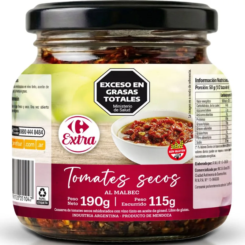 Tomates secos al malbec Carrefour Extra 190 grs