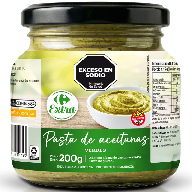 Pasta de aceitunas verdes Carrefour Extra 200 grs