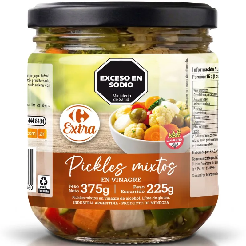 Pickles mixtos en vinagre Carrefour Extra 375 grs