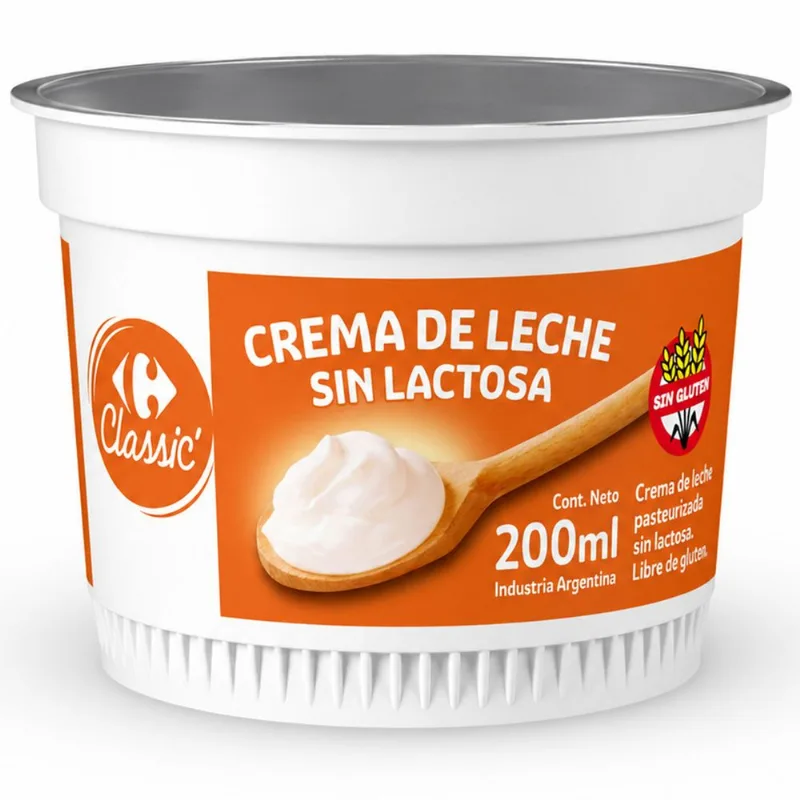 Crema de leche sin lactosa Carrefour Classic 200 ml