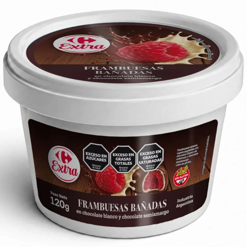 Frambuesas bañadas chocolate semiamargo Carrefour Extra 120 grs