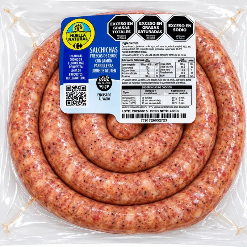 Salchicha parrillera con jamón Huella Natural 400 grs
