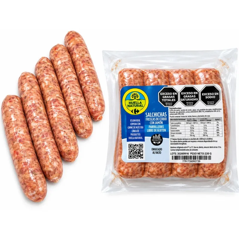 Salchichas parrilleras con jamón Huella Natural 220 grs