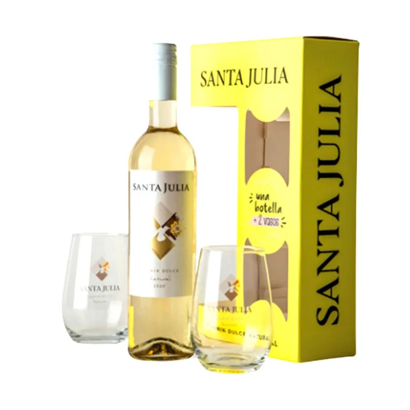 Vino blanco dulce Santa Julia estuche + 2 vasos 750 ml