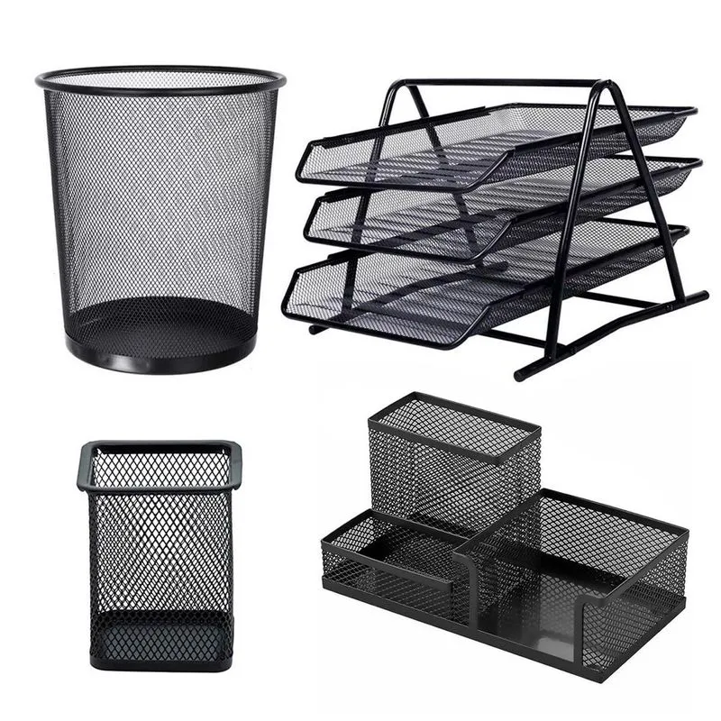 Kit Escritorio Organizador 3 Bandejas Porta Lápis Lixeira