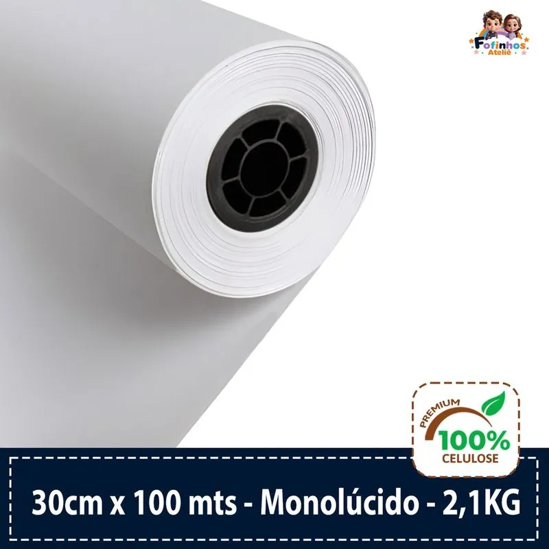 Papel Kraft Branco 70g Com 30cm x 100 Metros Monolúcido