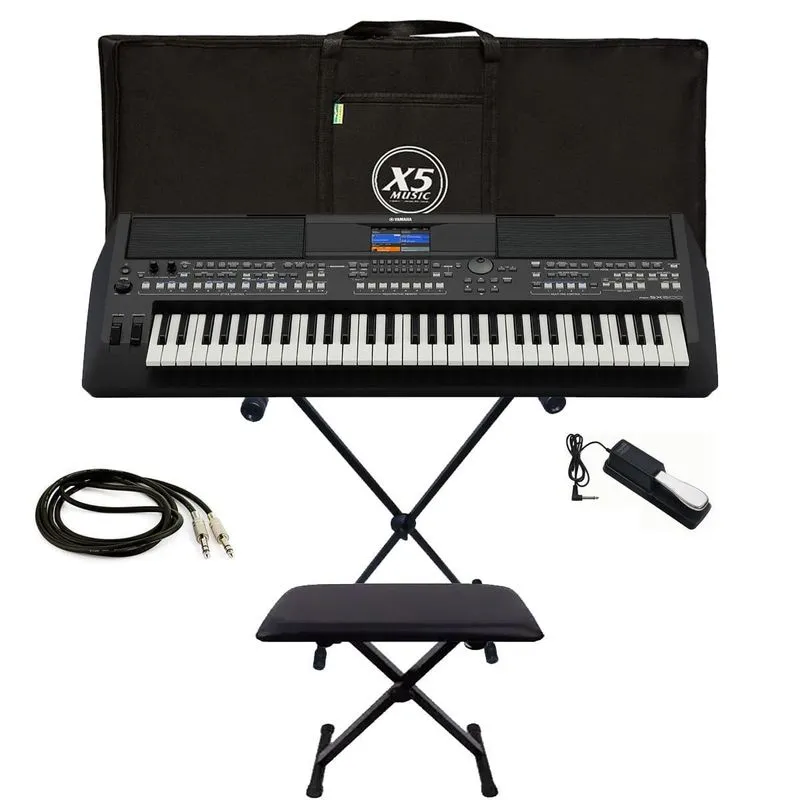 Kit Teclado Yamaha Psr-sx600 Capa Estante Cabo Banco E Pedal