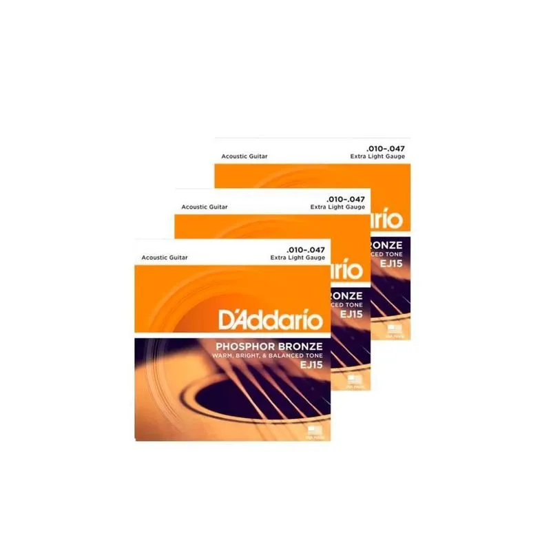 Kit 3 Und. Encordoamento Violão D'addario Ej15 Phos. 010