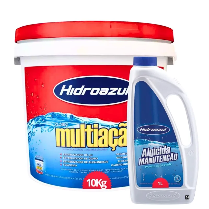 Kit Cloro multiação 10kg + Algicida de manutenção Hidroazul 1litro